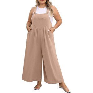 Plus Size Jumpsuit for Women Wide Leg Casual Summer Rompers Khaki